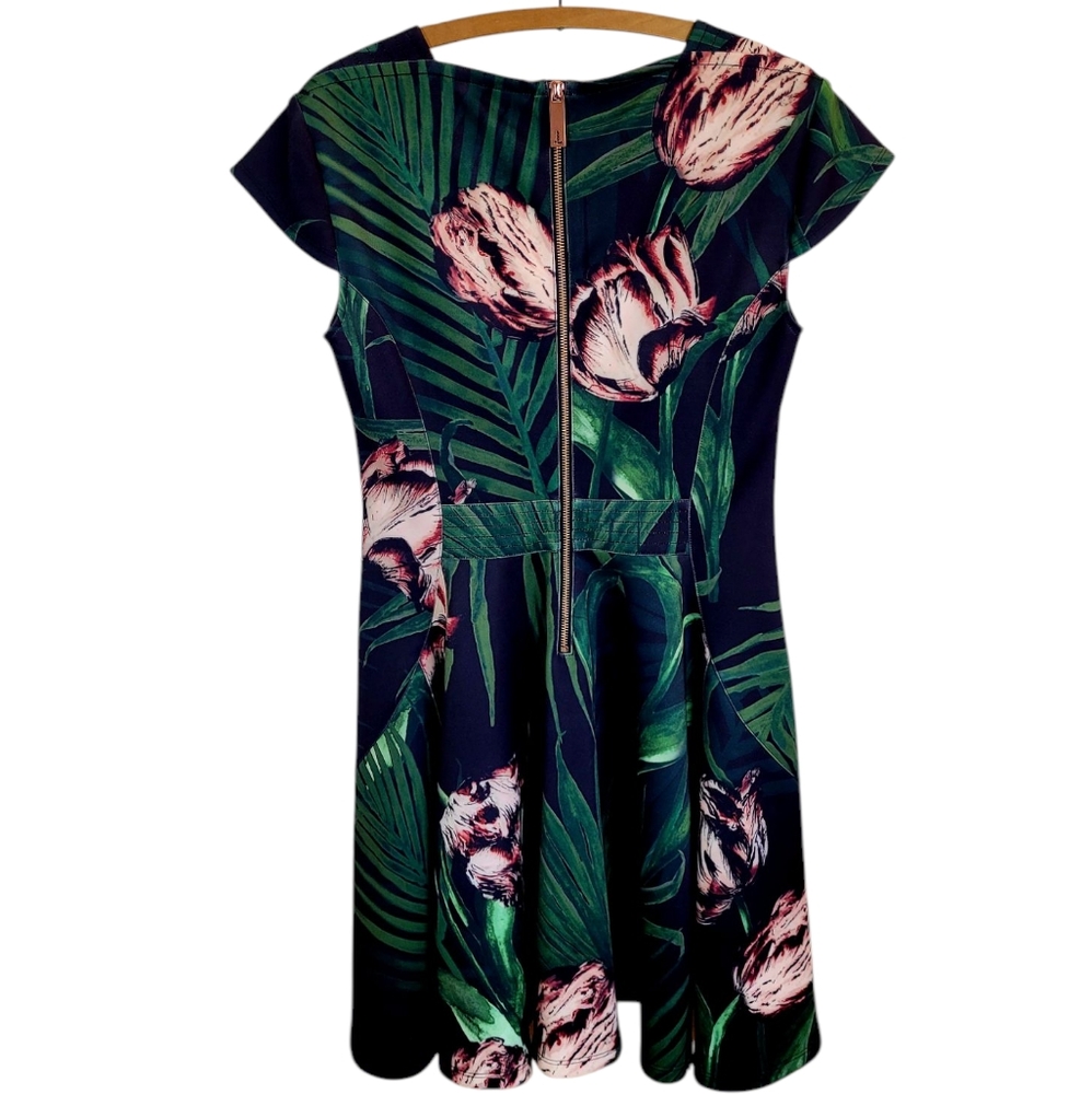 TED BAKER Florell Tropical Floral Palm Leaves Scuba Skater Dress Size 10 - Picture 5 of 13